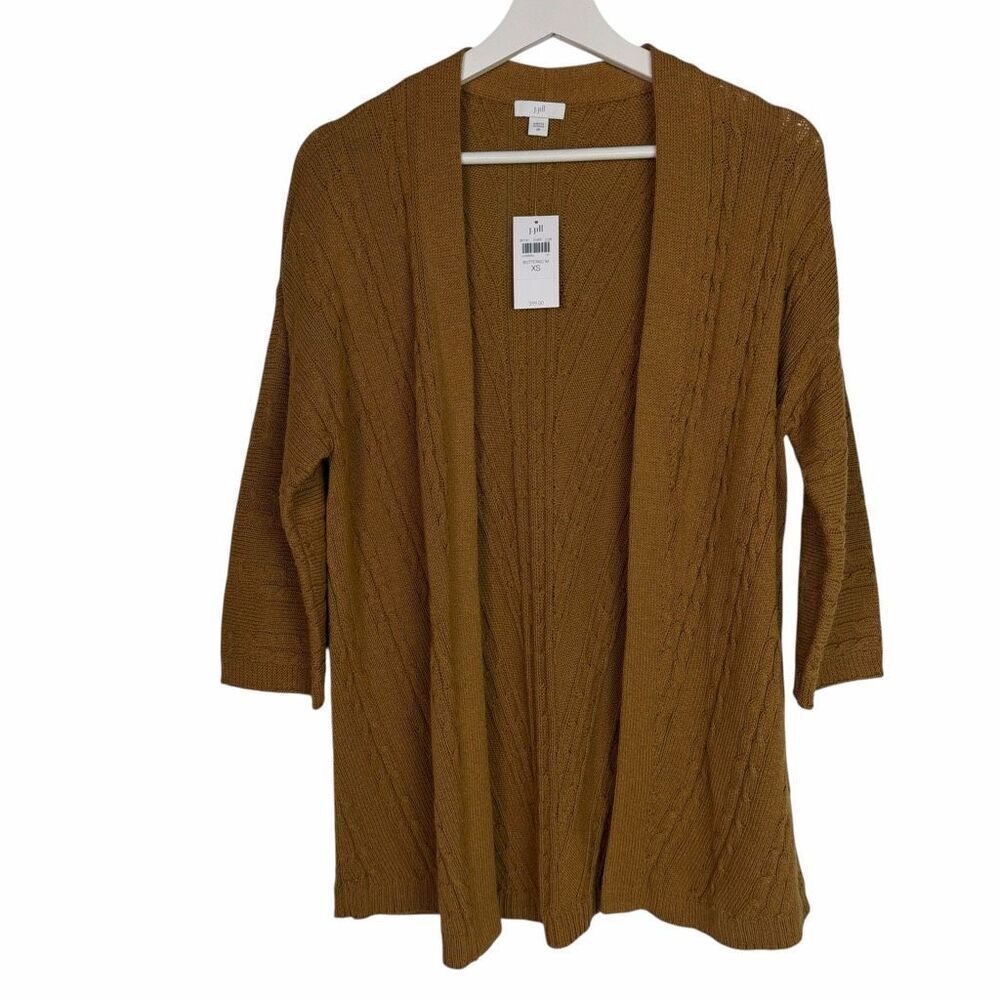 J. Jill XS Butterscotch Cableknit Open-Front Cardigan